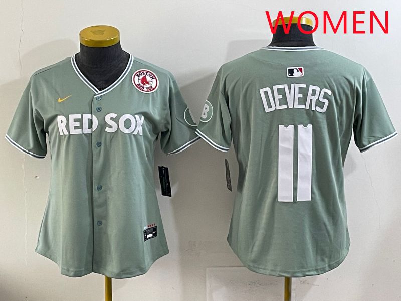 Women 2025 Boston Red Sox #11 Devers Light Green Joint Name Nike MLB Jersey style 12